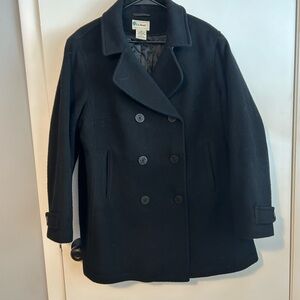 L.L. Bean Women's 100% Wool Classic Black Pea Coat
